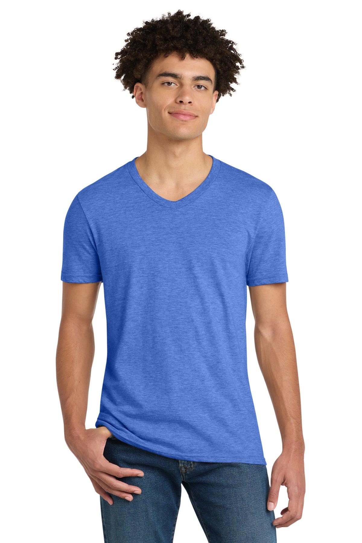 District Very Important Tee V-Neck. DT6500 - Heathered Royal - front