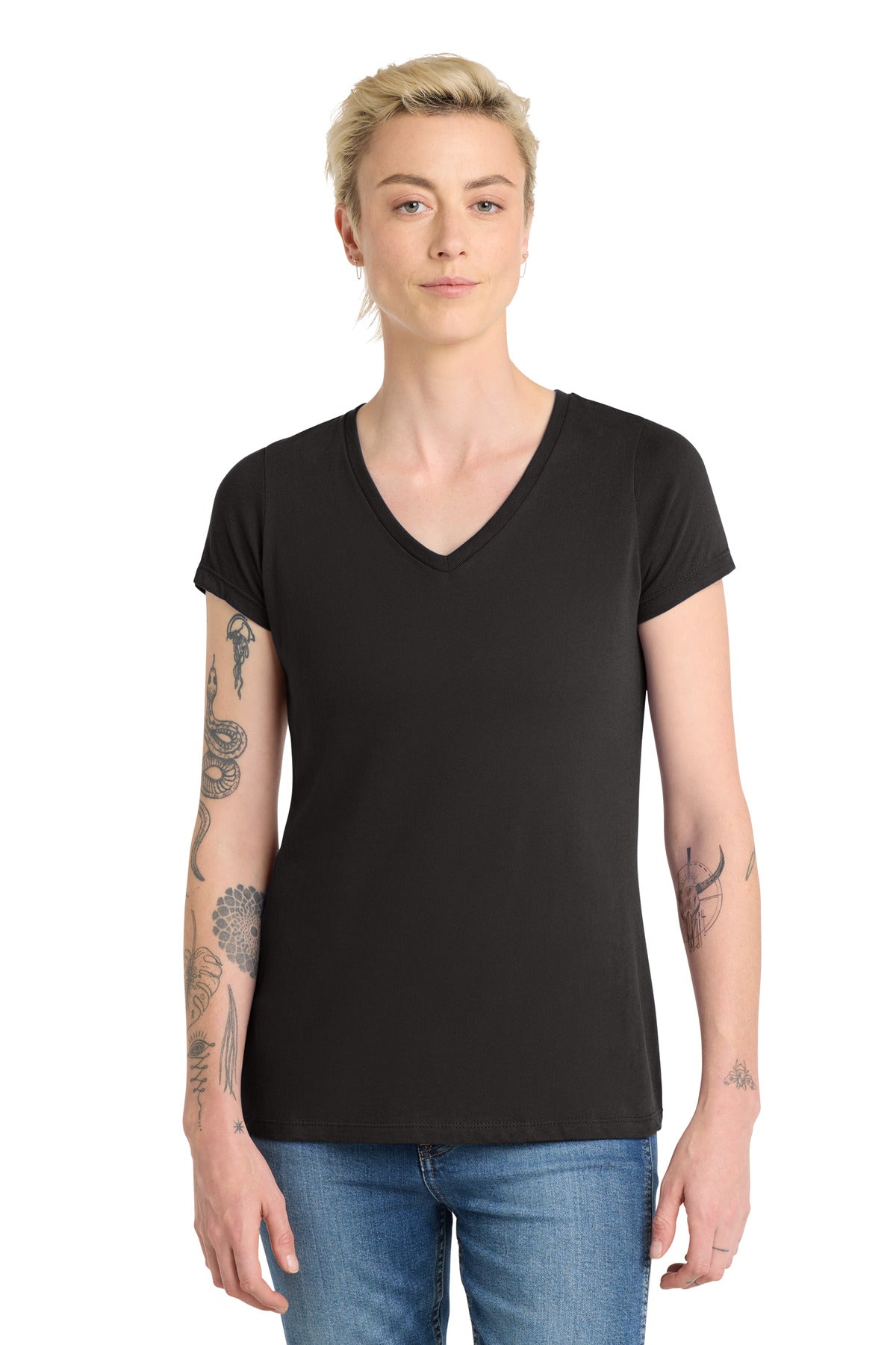 District Women's Very Important Tee V-Neck. DT6503 - Black - front