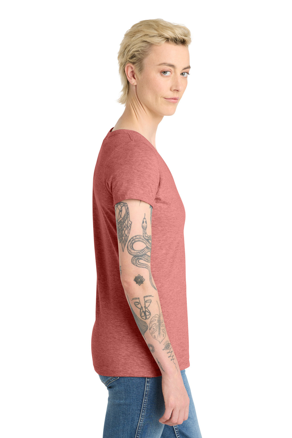District Women's Very Important Tee V-Neck. DT6503 - Blush Frost - side