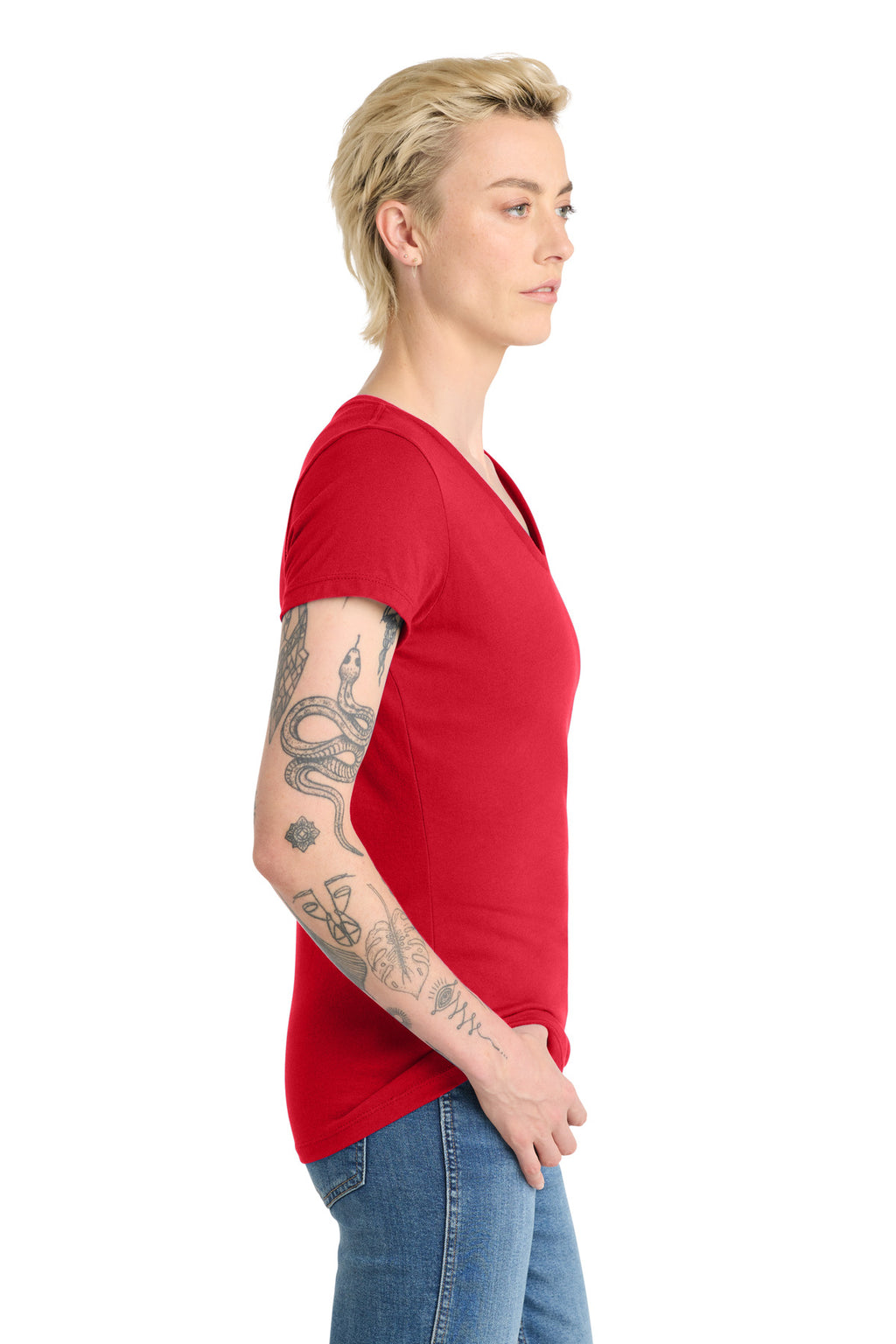District Women's Very Important Tee V-Neck. DT6503 - Classic Red - side
