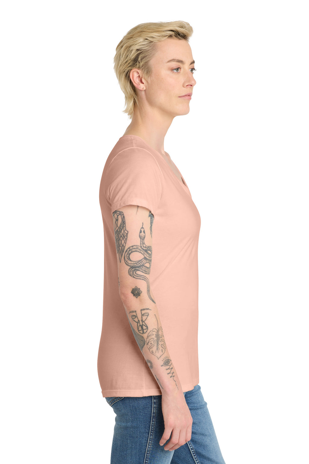 District Women's Very Important Tee V-Neck. DT6503 - Dusty Peach - side