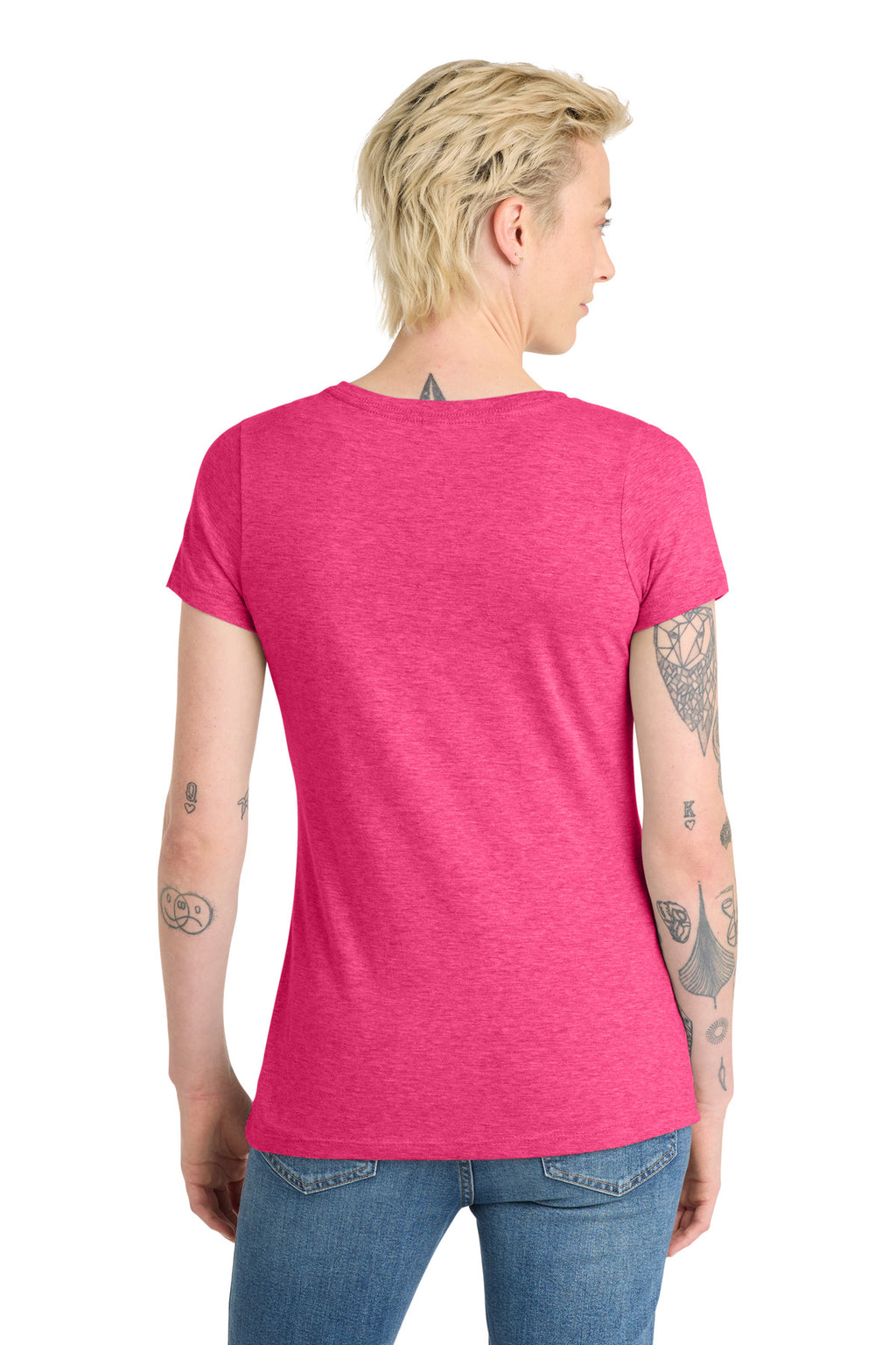 District Women's Very Important Tee V-Neck. DT6503 - Fuchsia Frost - back