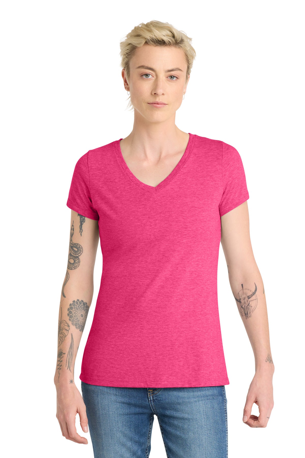 District Women's Very Important Tee V-Neck. DT6503 - Fuchsia Frost - front