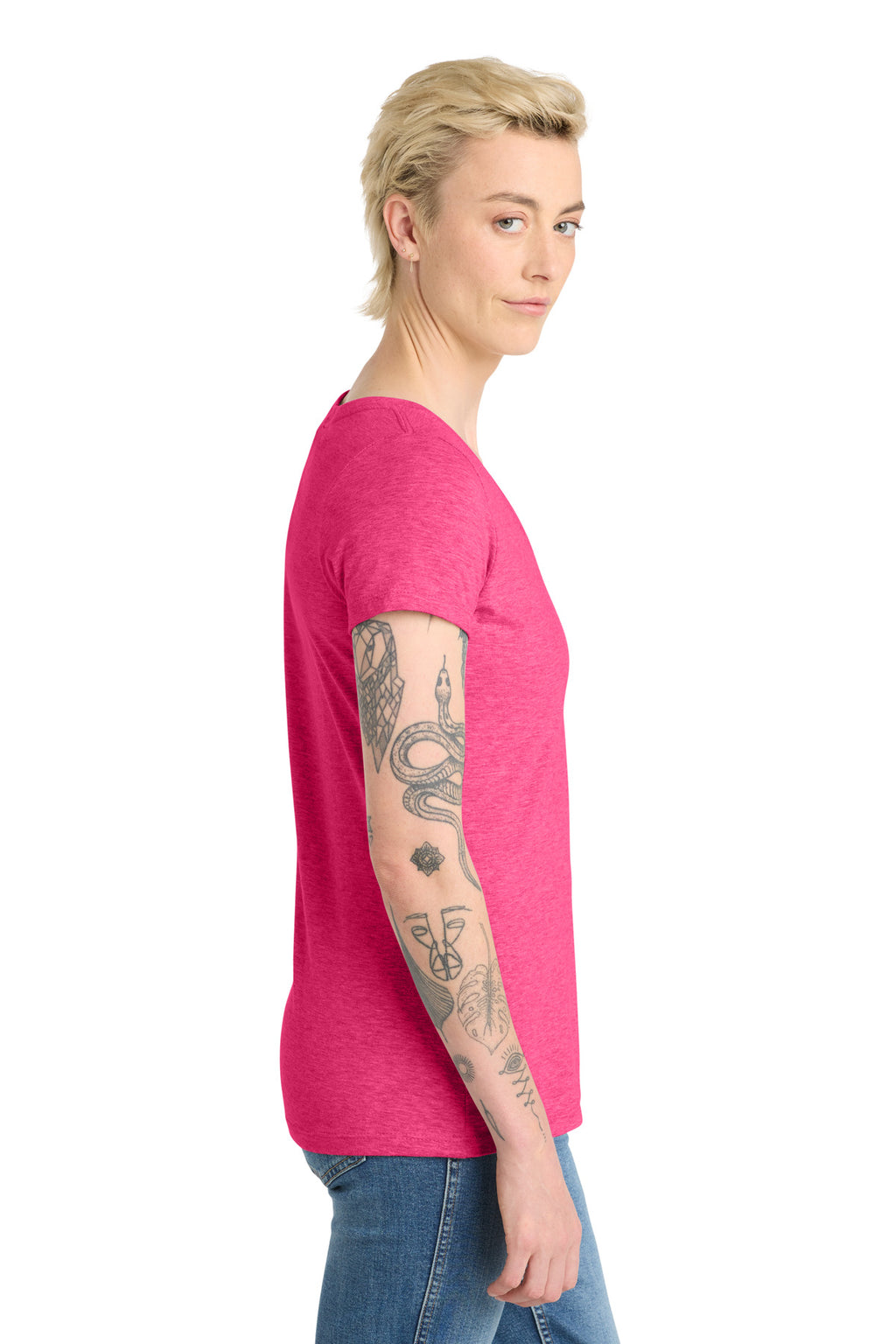 District Women's Very Important Tee V-Neck. DT6503 - Fuchsia Frost - side