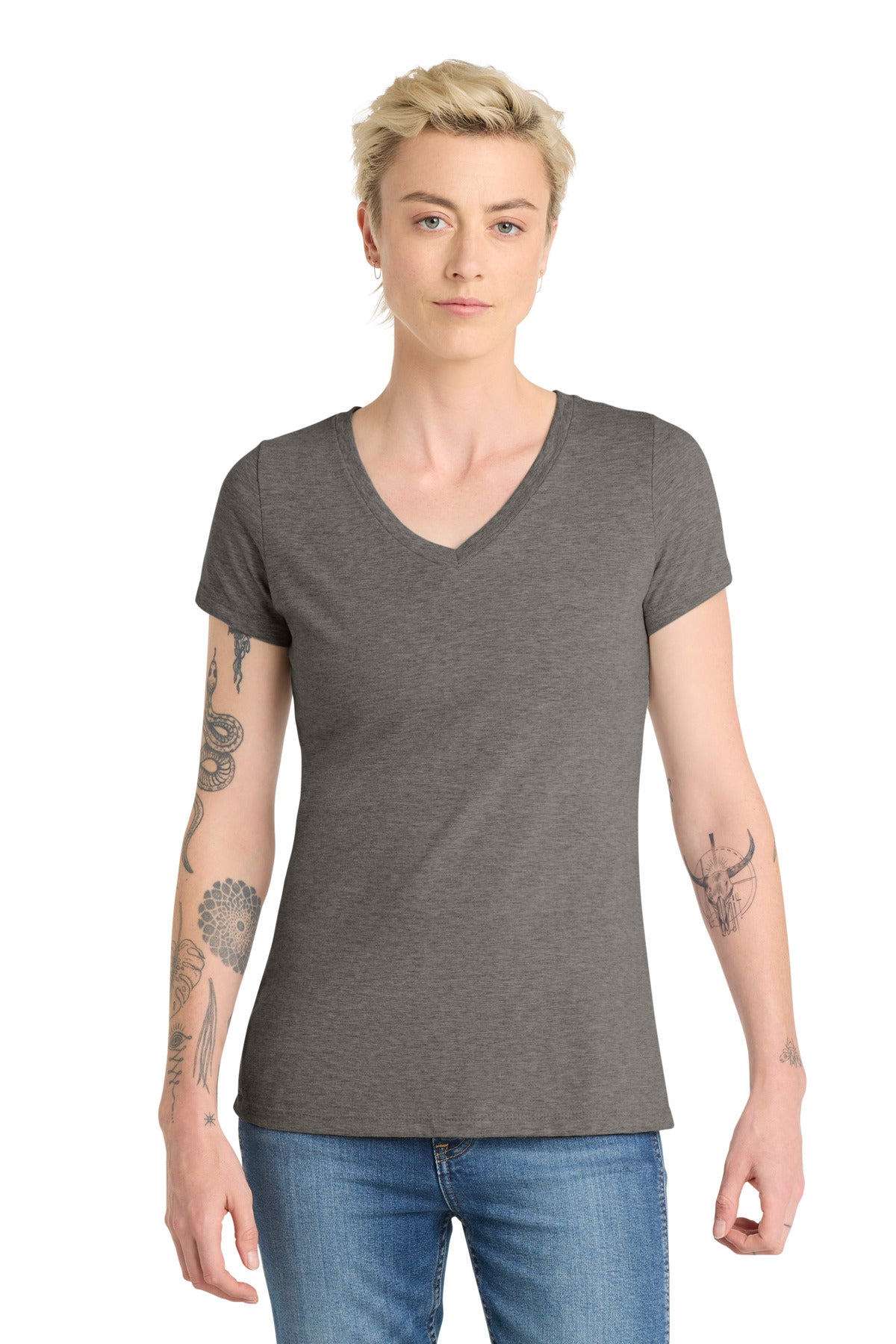 District Women's Very Important Tee V-Neck. DT6503 - Grey Frost - front