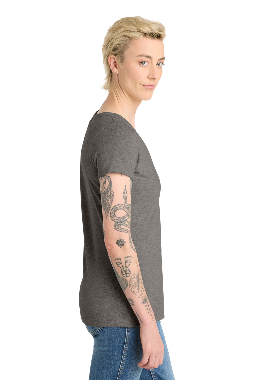 District Women's Very Important Tee V-Neck. DT6503 - Grey Frost - side