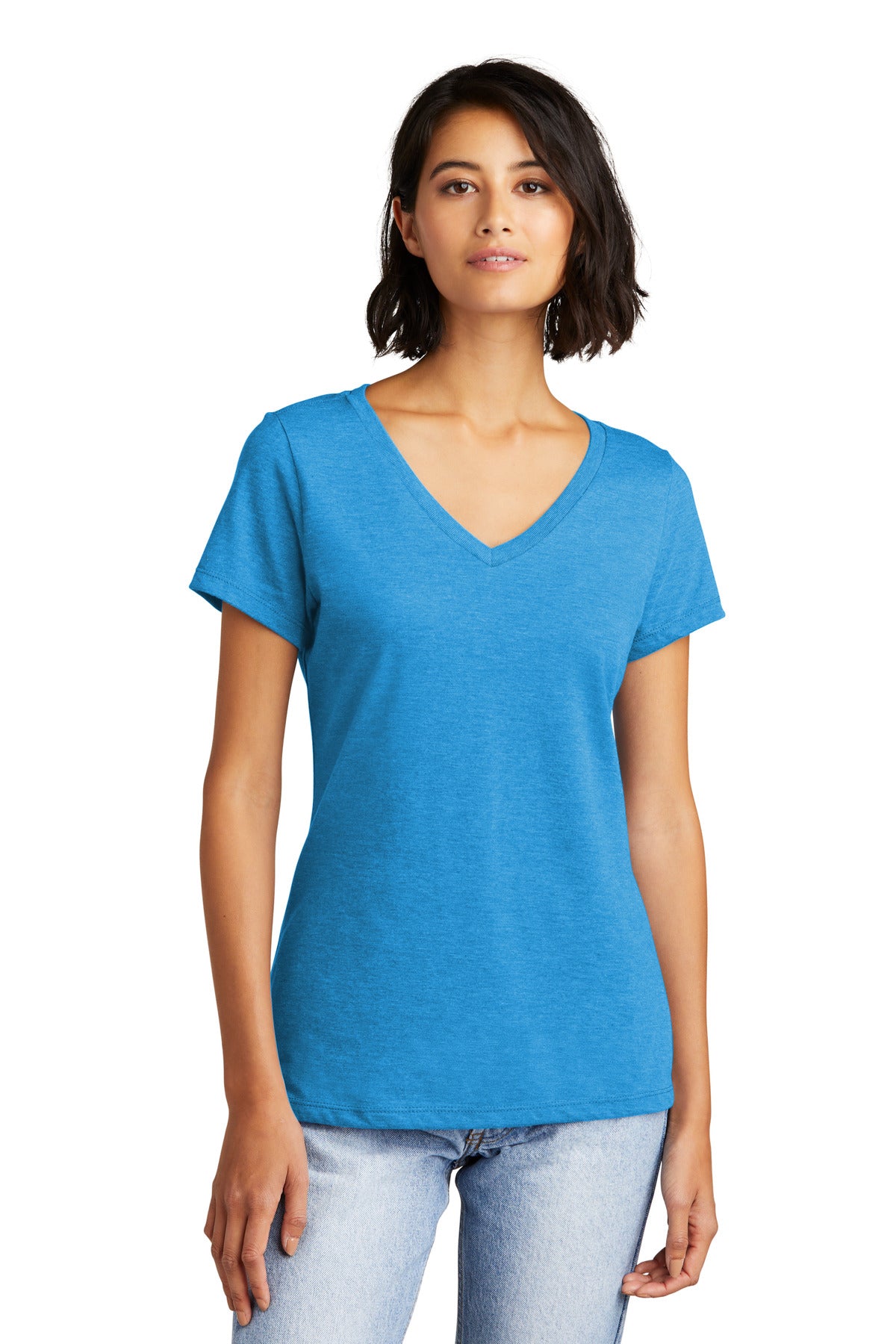 District Women's Very Important Tee V-Neck. DT6503 - Heathered Bright Turquoise - front