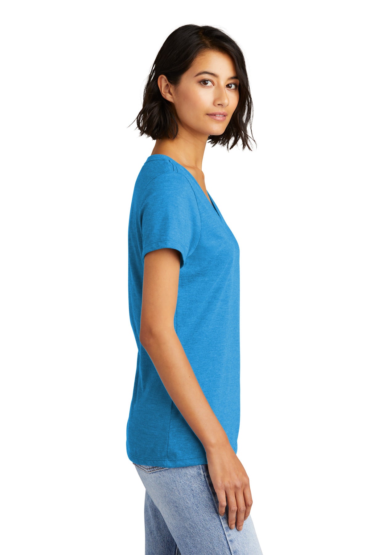 District Women's Very Important Tee V-Neck. DT6503 - Heathered Bright Turquoise - side