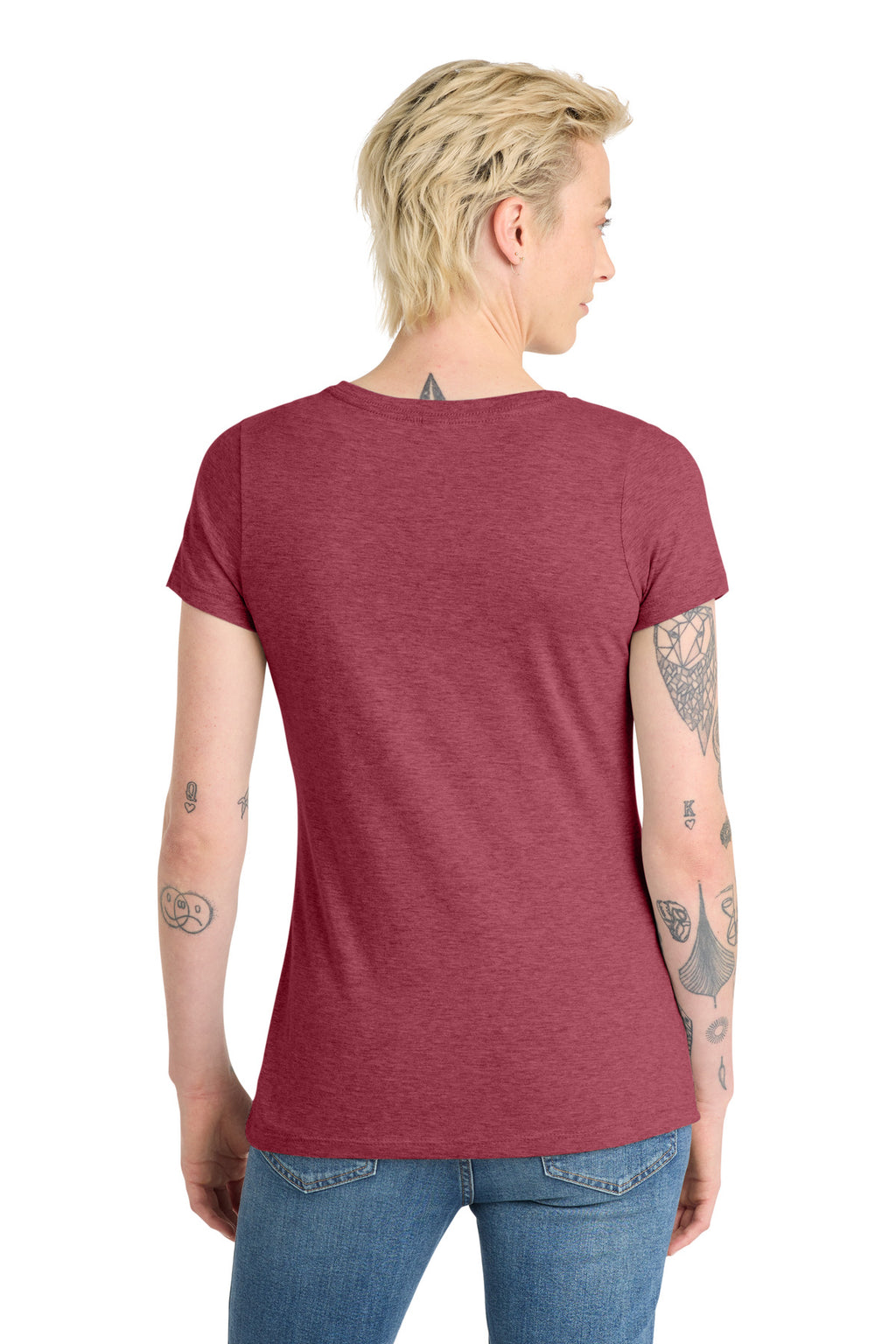 District Women's Very Important Tee V-Neck. DT6503 - Heathered Cardinal - back