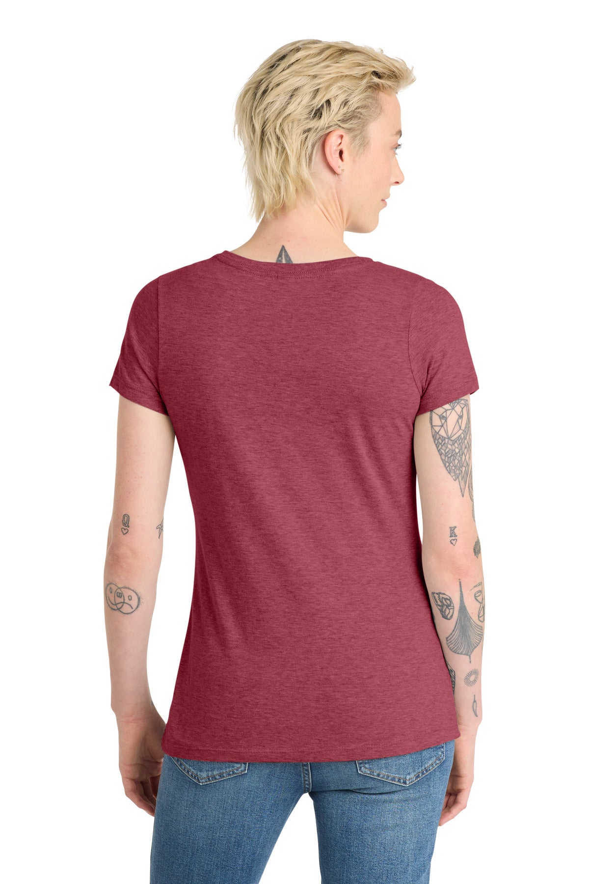 District Women's Very Important Tee V-Neck. DT6503 - Heathered Cardinal - back