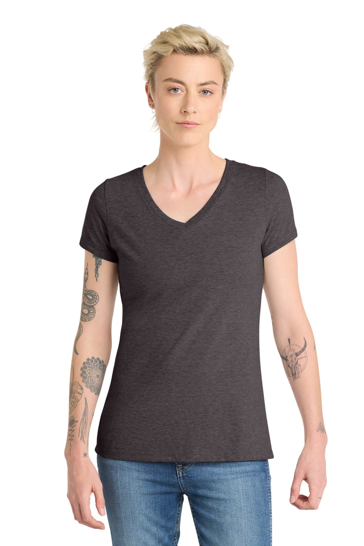 District Women's Very Important Tee V-Neck. DT6503 - Heathered Charcoal - front