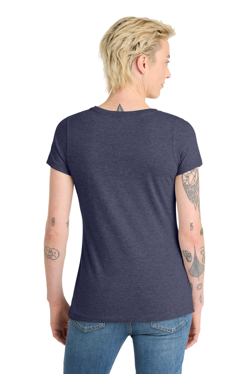 District Women's Very Important Tee V-Neck. DT6503 - Heathered Navy - back