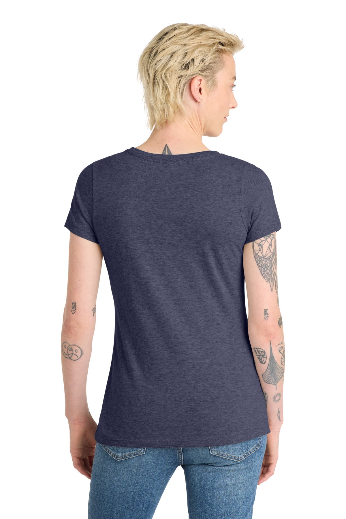 District Women's Very Important Tee V-Neck. DT6503 - Heathered Navy - back
