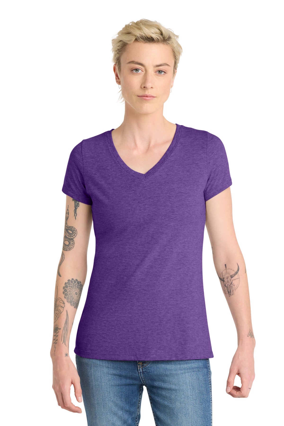 District Women's Very Important Tee V-Neck. DT6503 - Heathered Purple - front