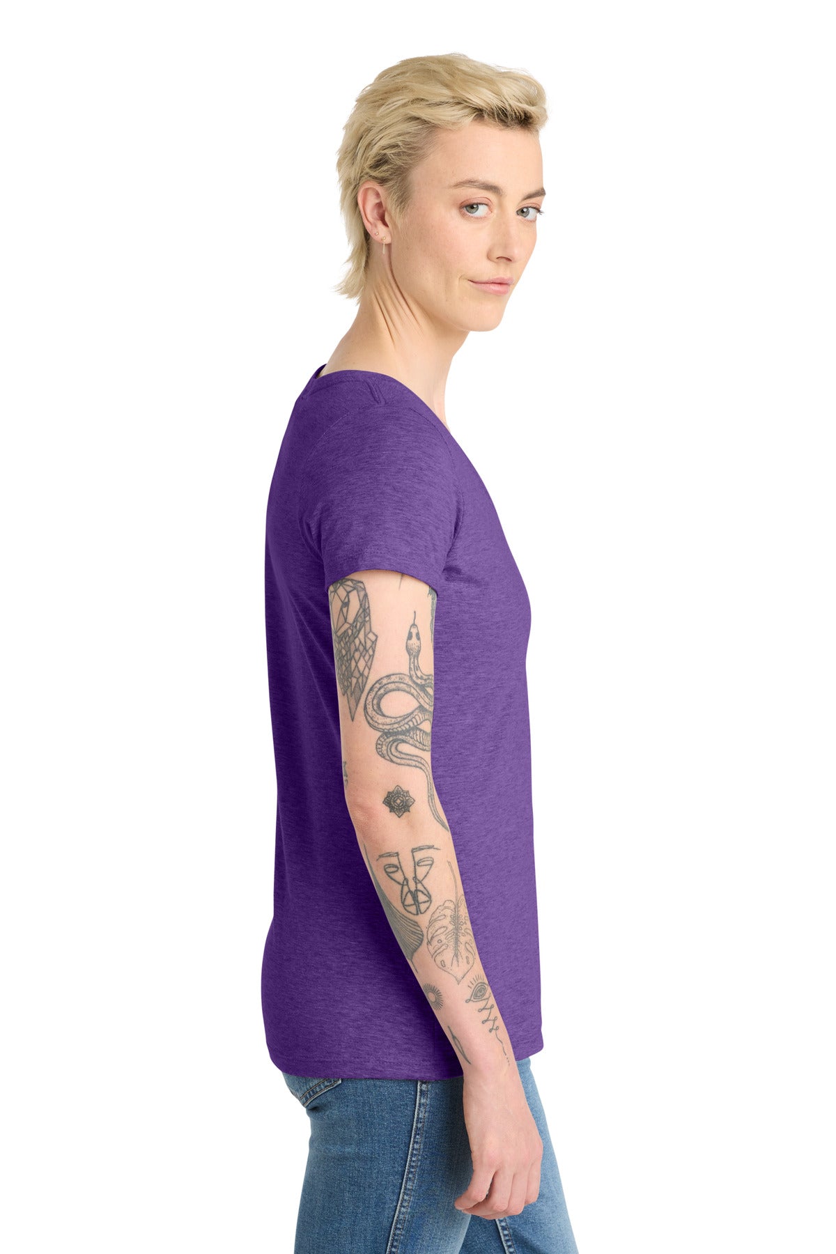 District Women's Very Important Tee V-Neck. DT6503 - Heathered Purple - side