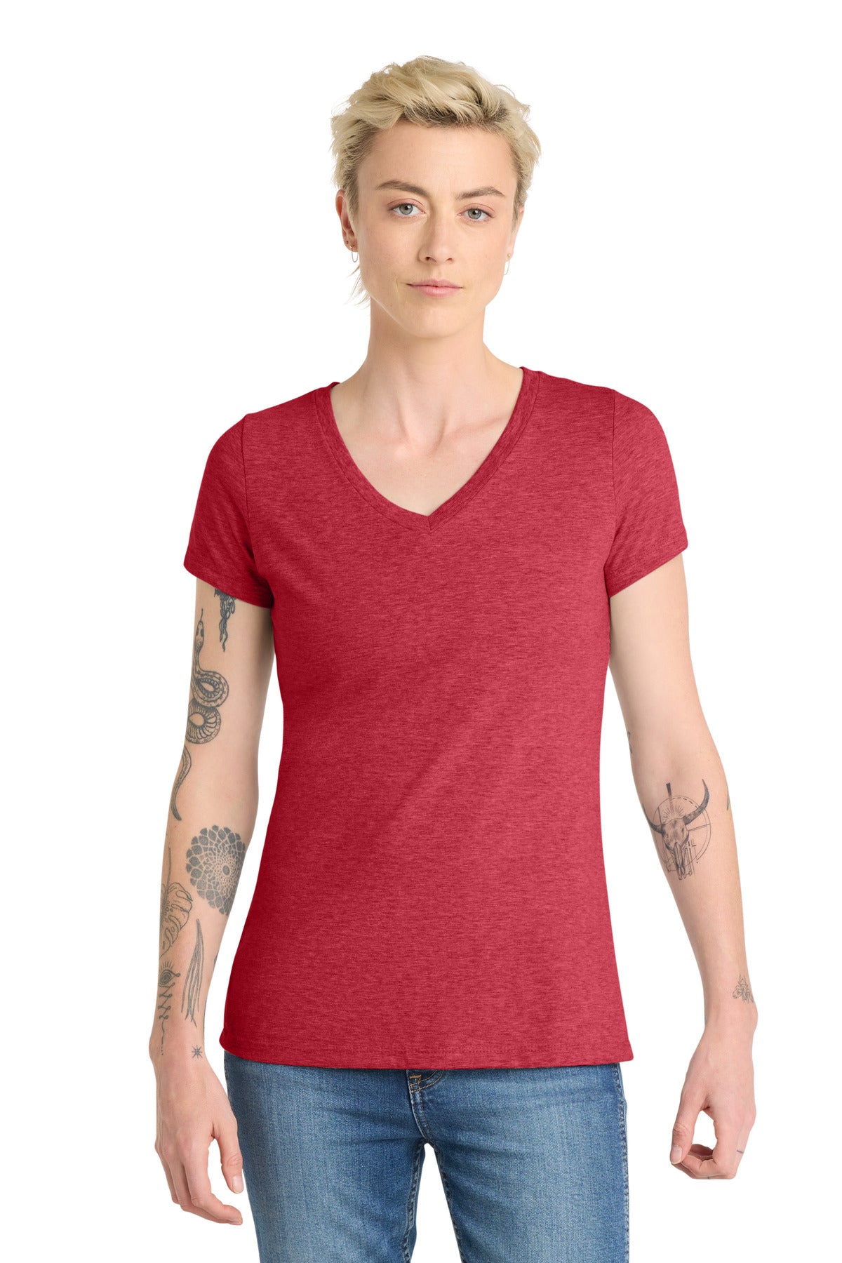 District Women's Very Important Tee V-Neck. DT6503 - Heathered Red - front