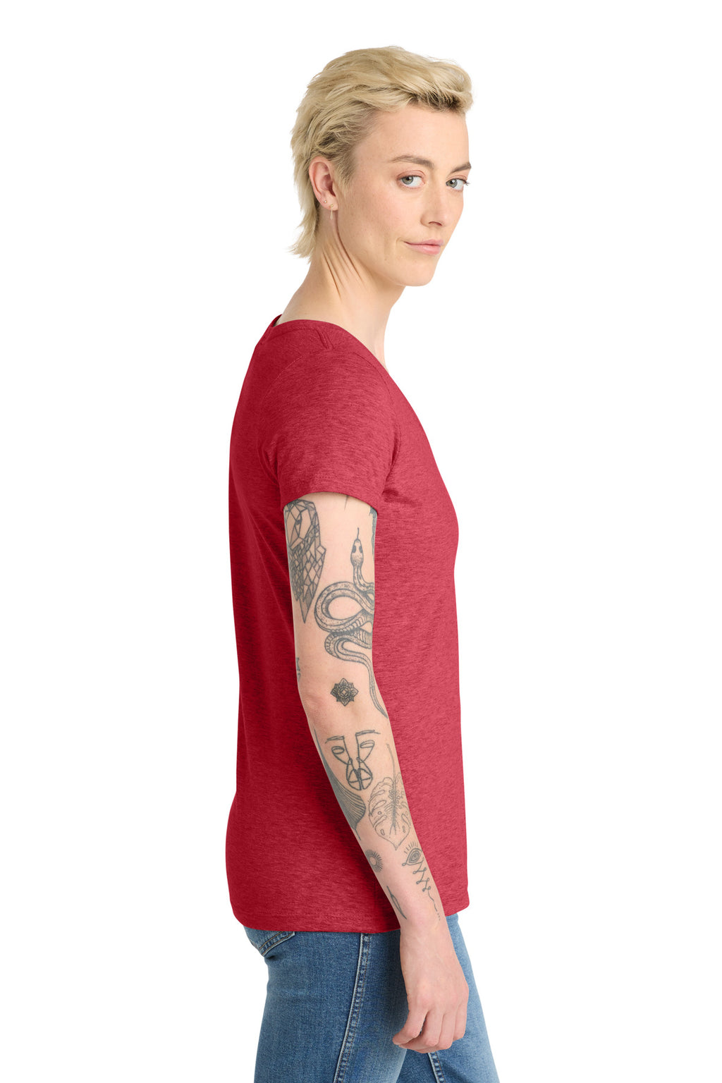 District Women's Very Important Tee V-Neck. DT6503 - Heathered Red - side