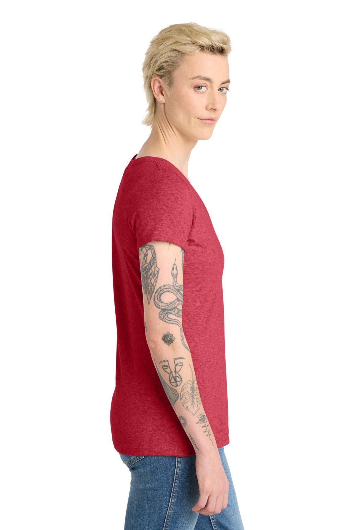 District Women's Very Important Tee V-Neck. DT6503 - Heathered Red - side