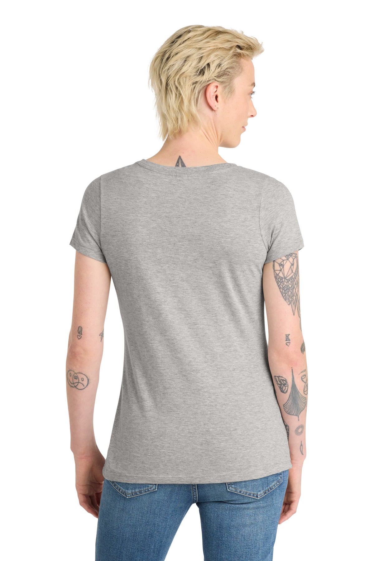 District Women's Very Important Tee V-Neck. DT6503 - Light Heather Grey - back