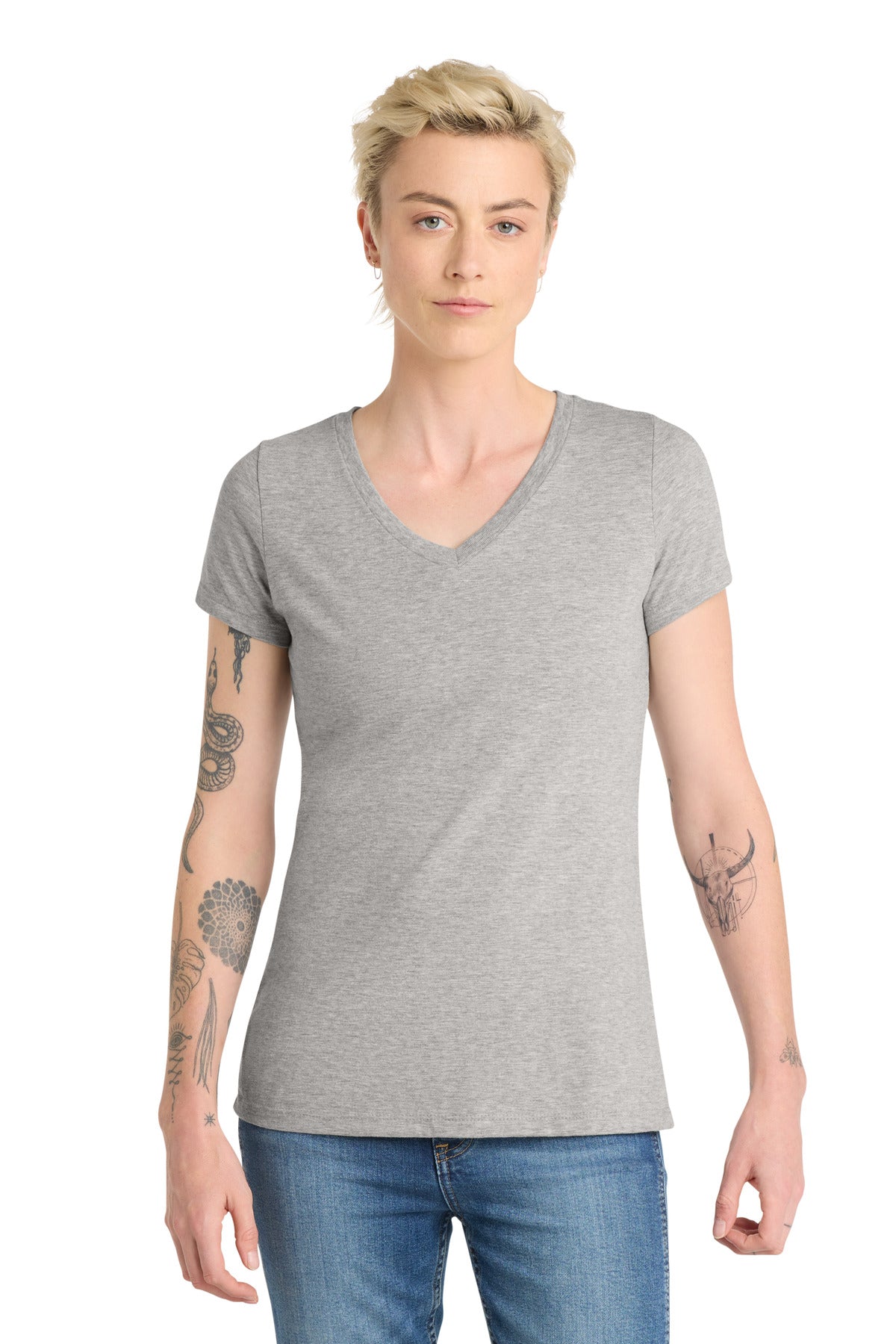 District Women's Very Important Tee V-Neck. DT6503 - Light Heather Grey - front