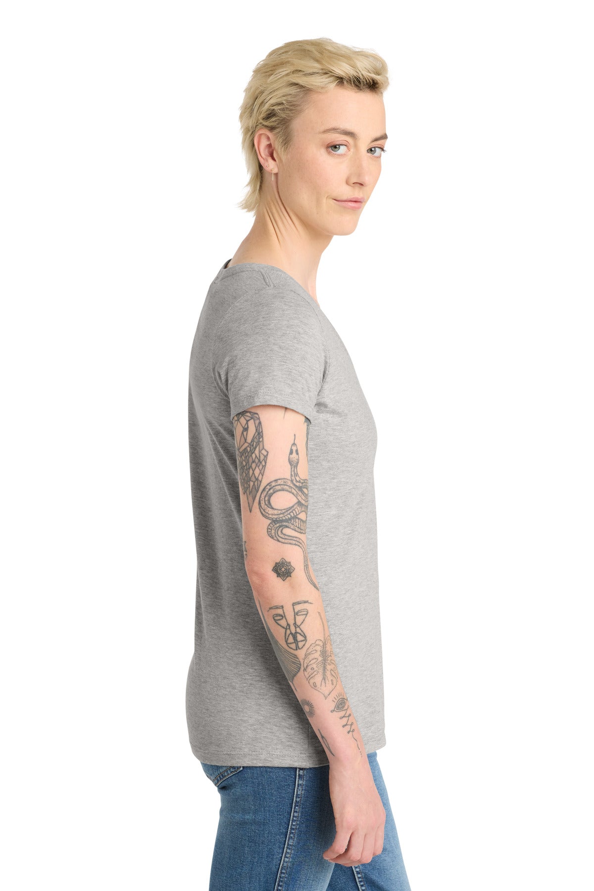 District Women's Very Important Tee V-Neck. DT6503 - Light Heather Grey - side