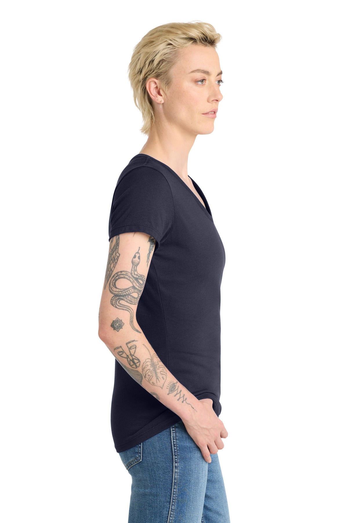 District Women's Very Important Tee V-Neck. DT6503 - New Navy - side