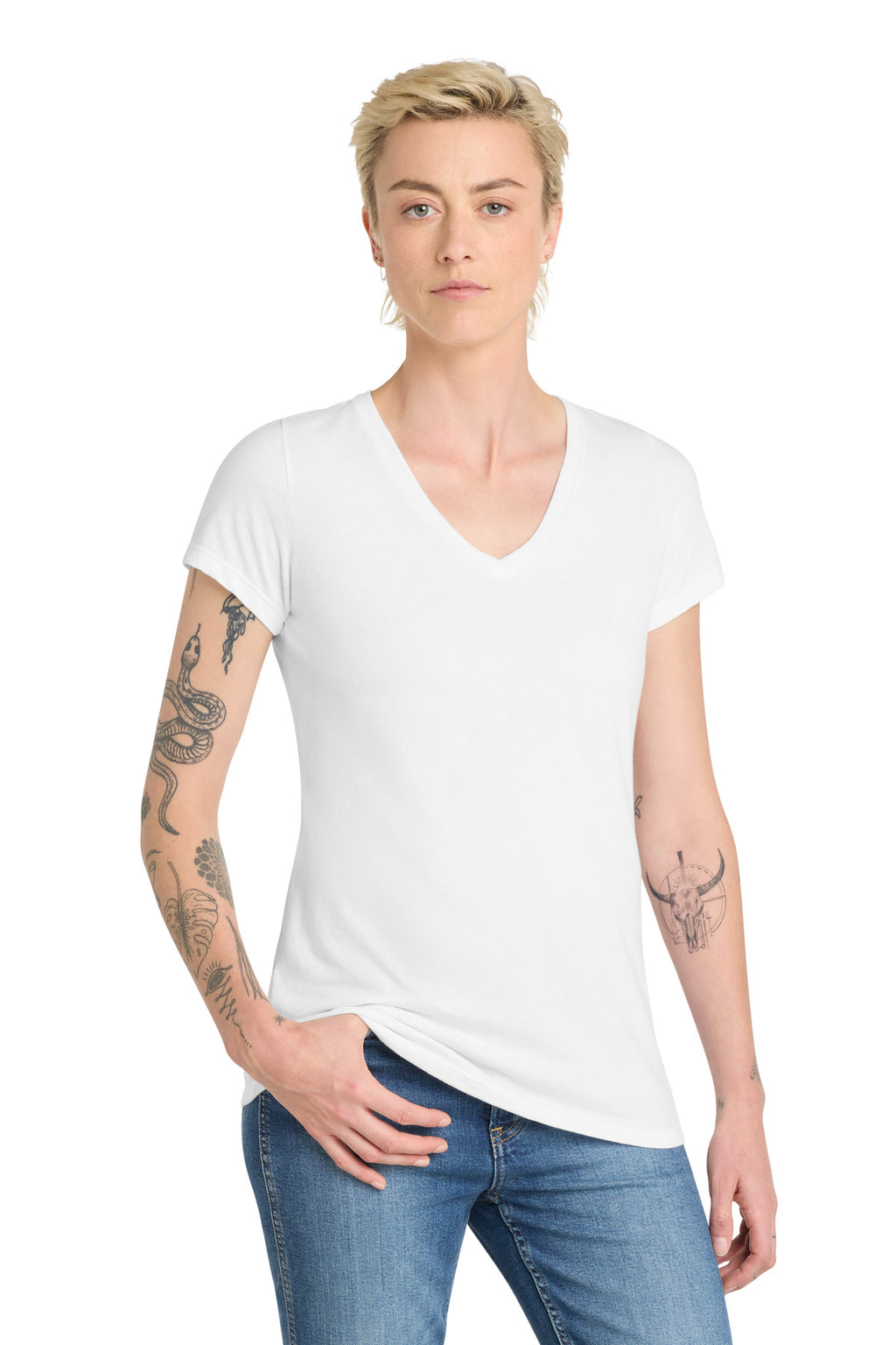 District Women's Very Important Tee V-Neck. DT6503 - White - front