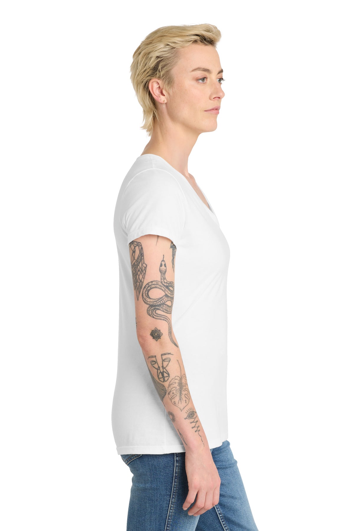 District Women's Very Important Tee V-Neck. DT6503 - White - side