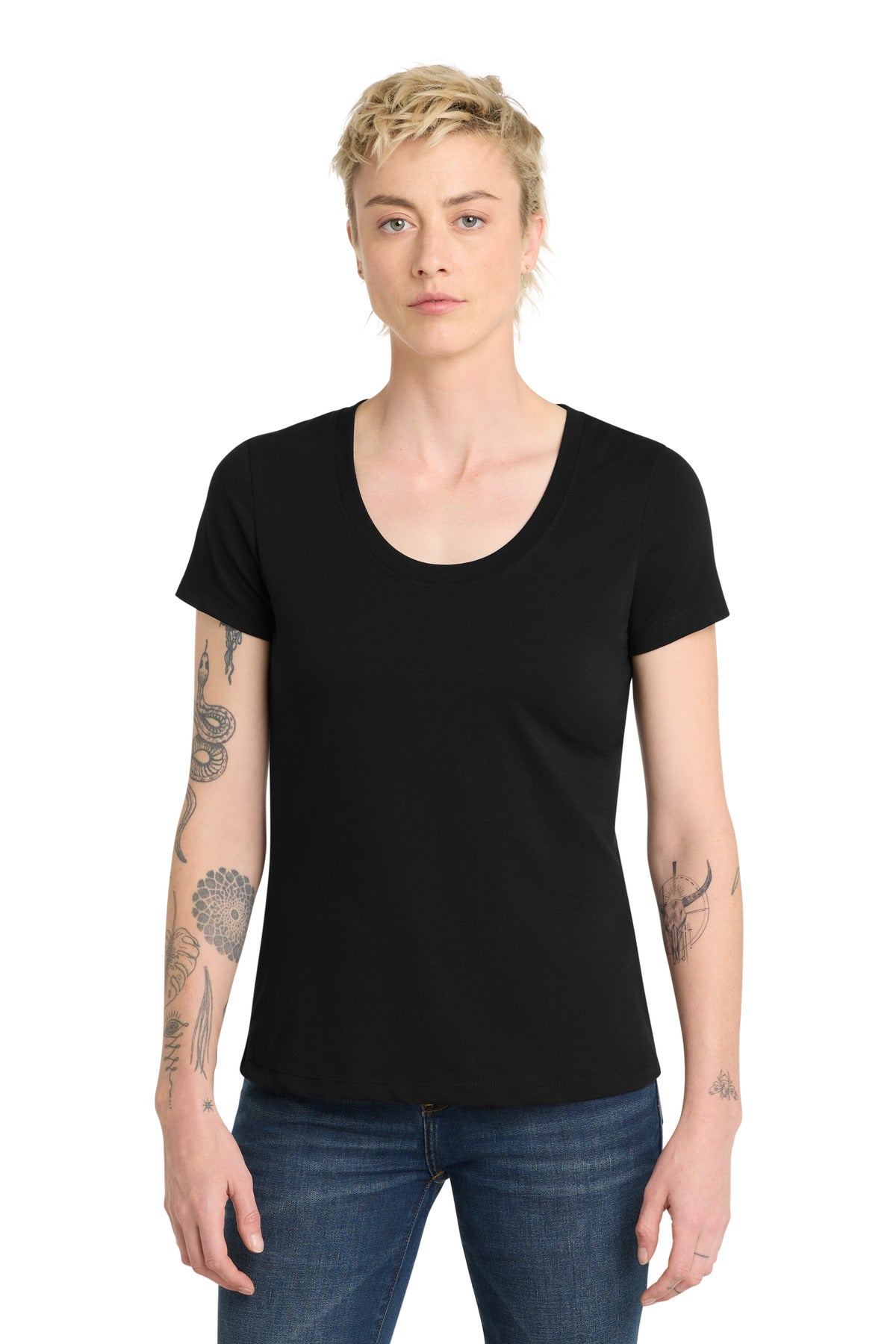 District Women's Flex Scoop Neck Tee DT7501 - Black - front