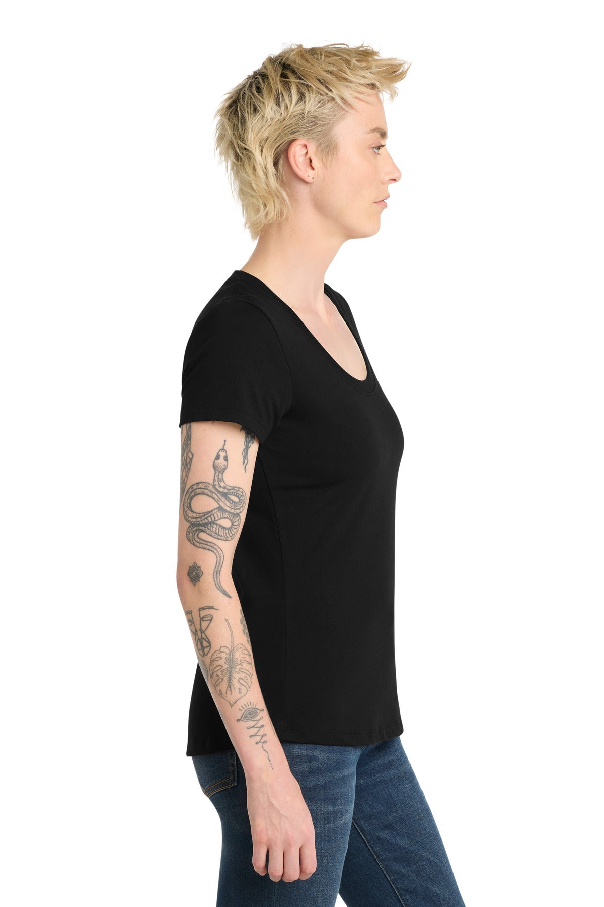 District Women's Flex Scoop Neck Tee DT7501 - Black - side