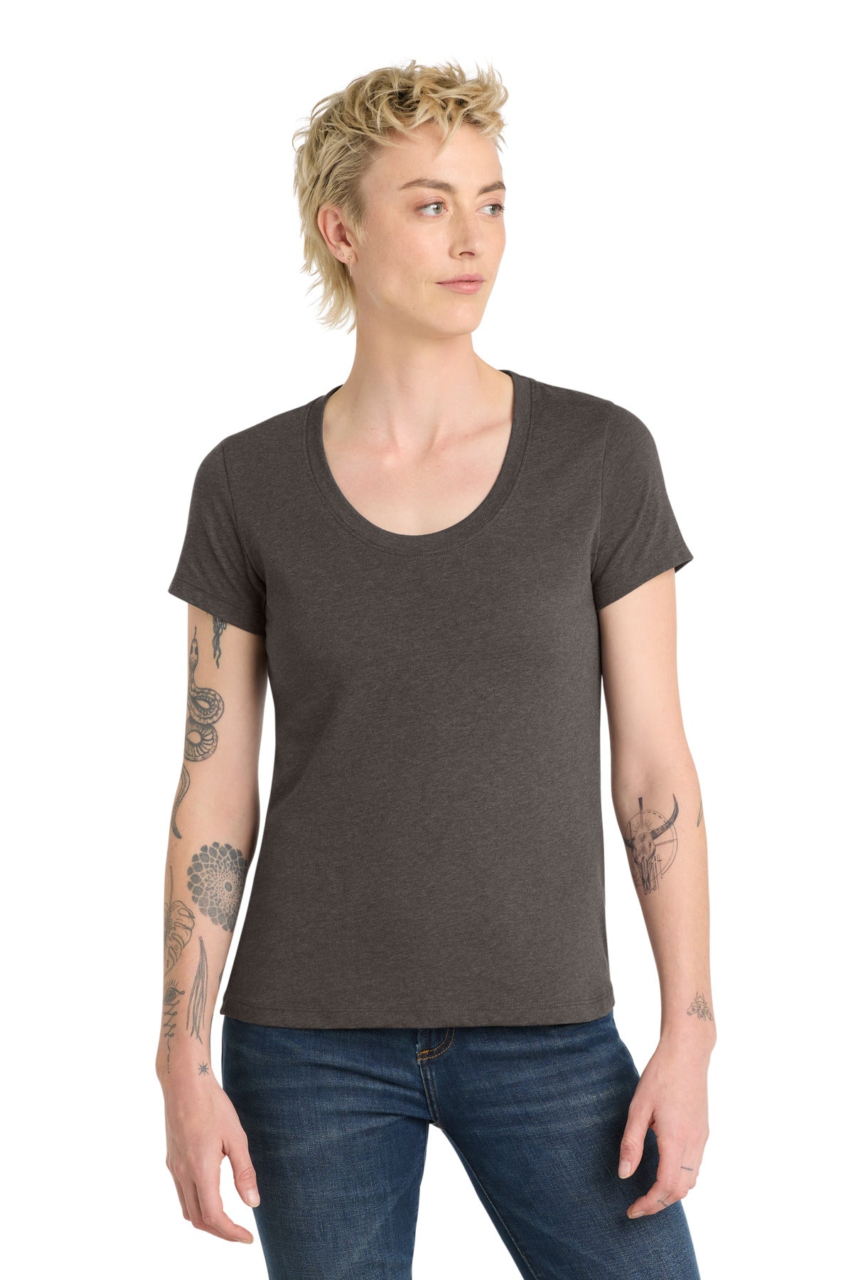 District Women's Flex Scoop Neck Tee DT7501 - Heathered Charcoal - front