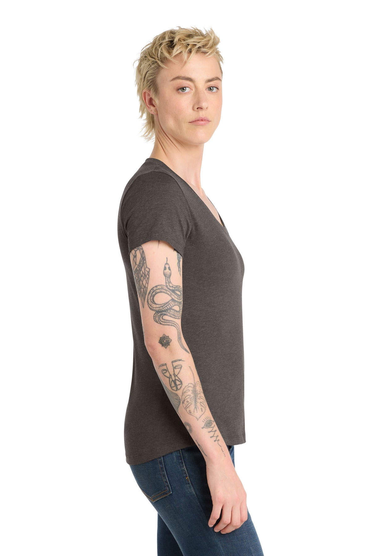 District Women's Flex Scoop Neck Tee DT7501 - Heathered Charcoal - side
