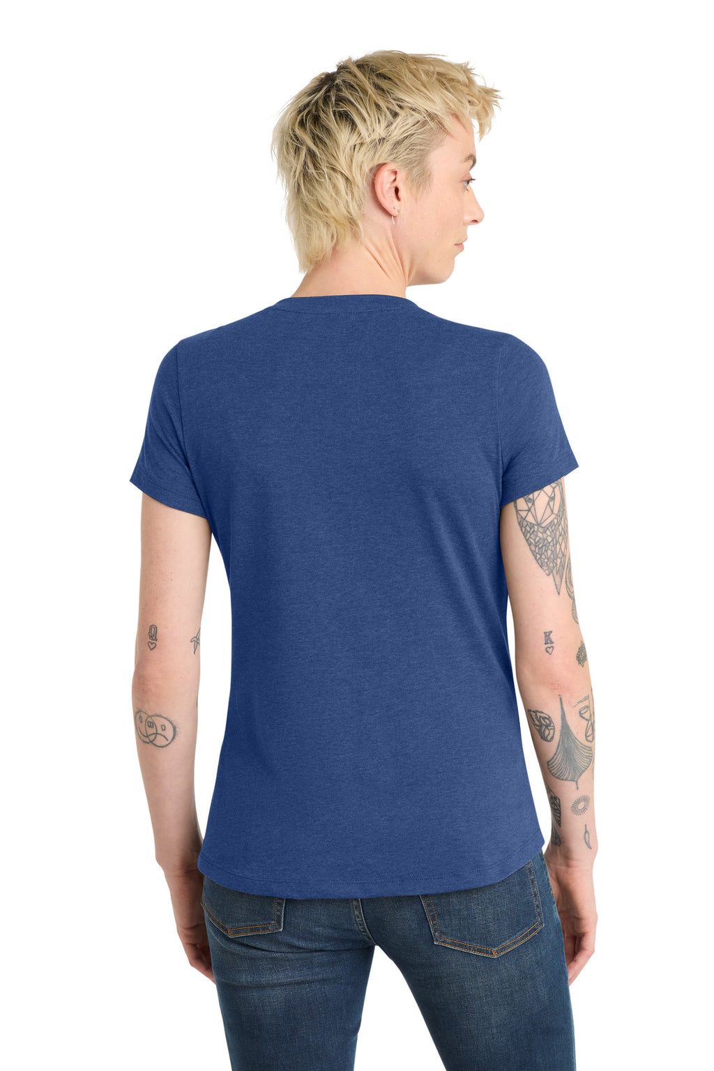 District Women's Flex Scoop Neck Tee DT7501 - Heathered Deep Royal - back