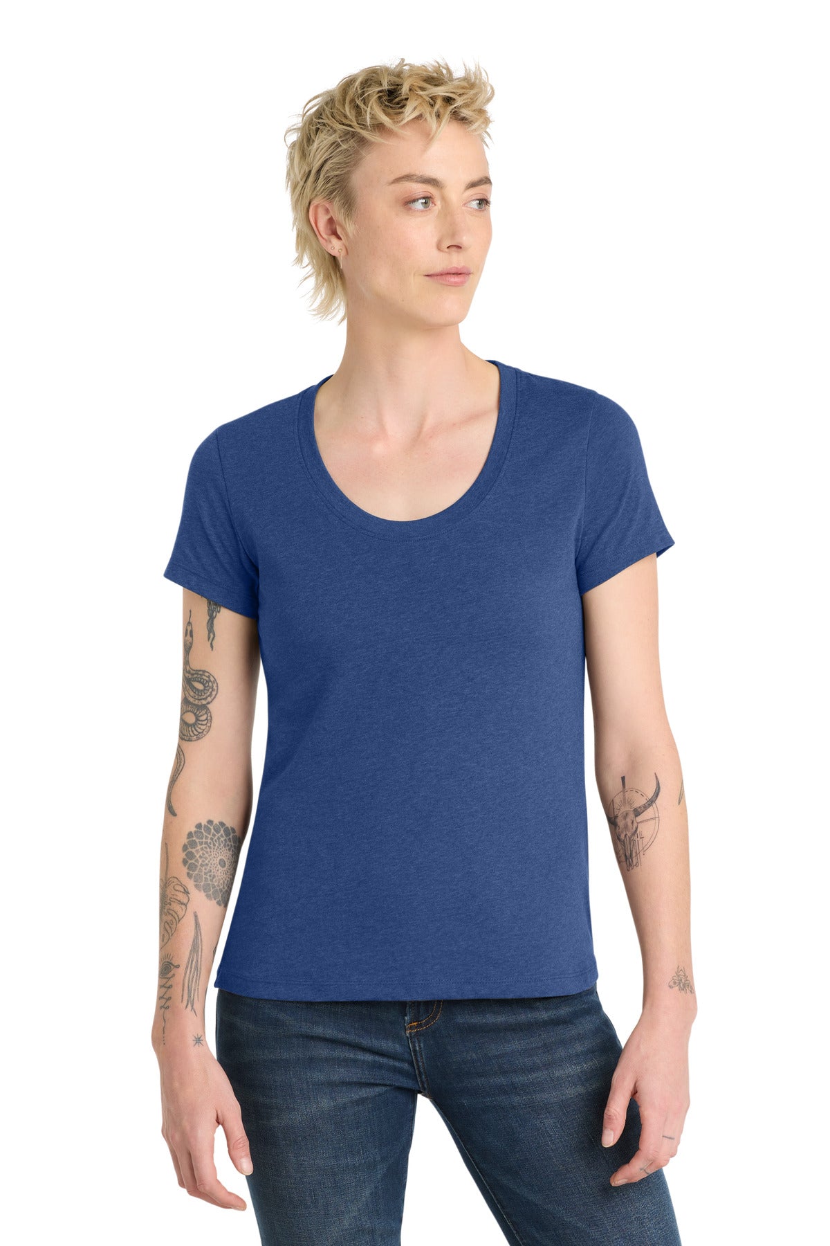 District Women's Flex Scoop Neck Tee DT7501 - Heathered Deep Royal - front