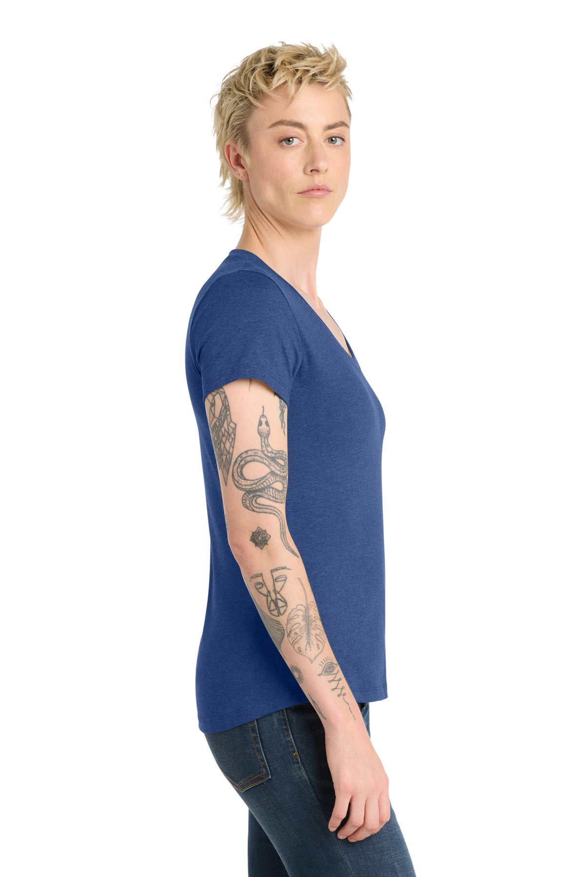 District Women's Flex Scoop Neck Tee DT7501 - Heathered Deep Royal - side