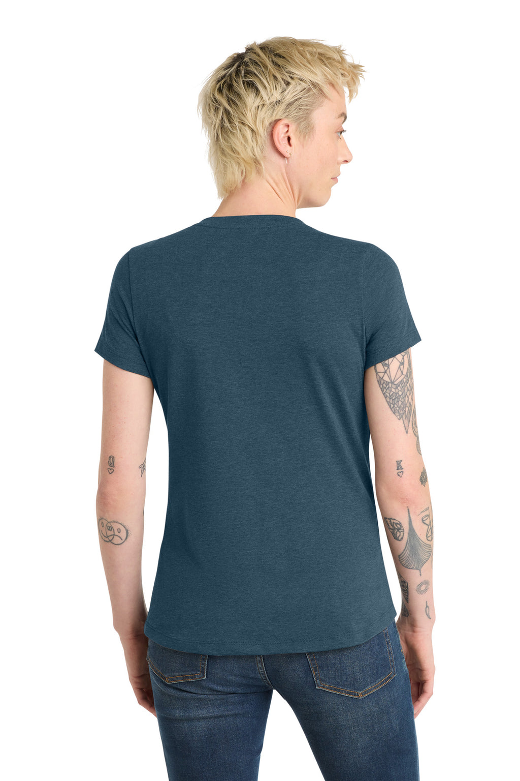 District Women's Flex Scoop Neck Tee DT7501 - Heathered Neptune Blue - back