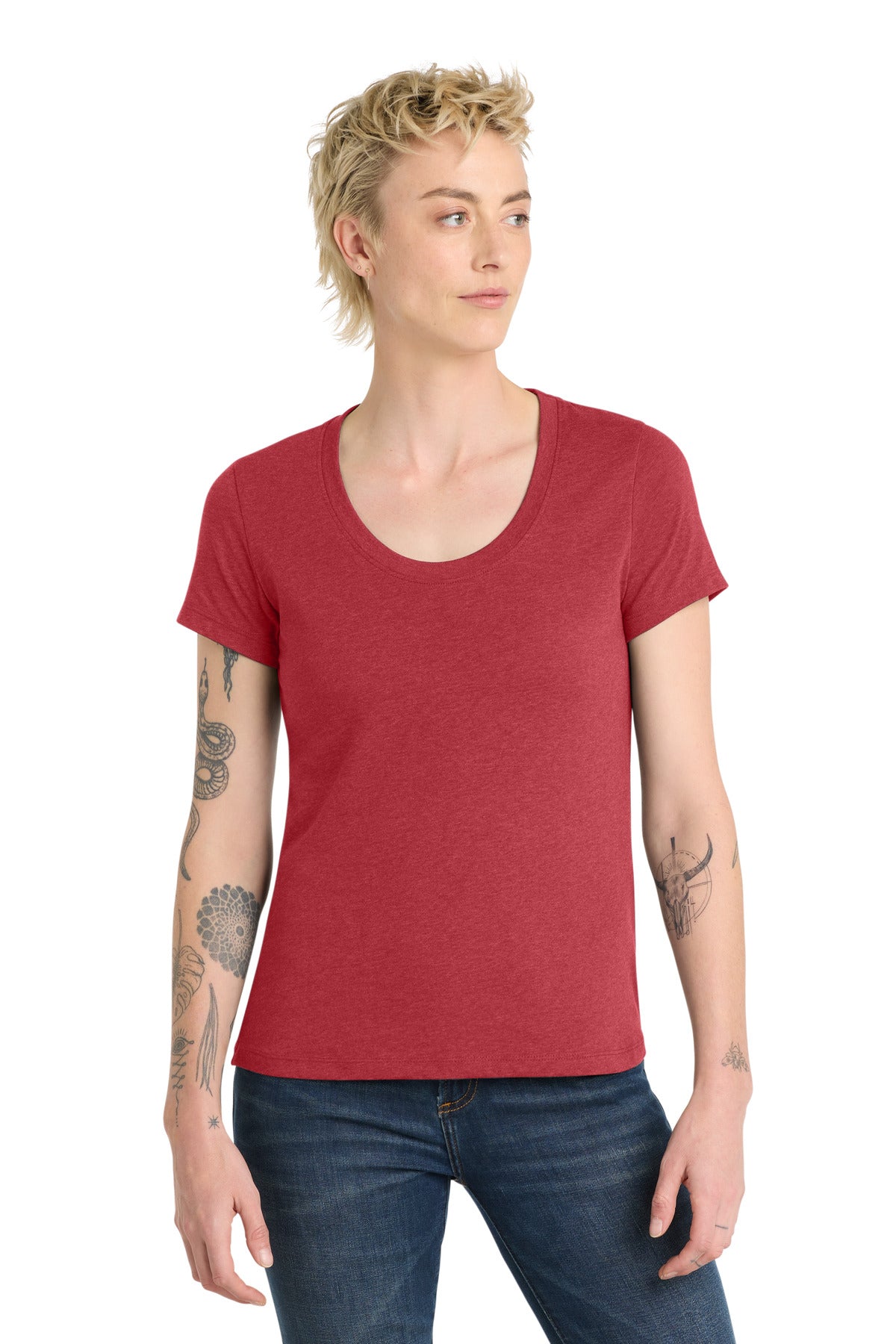 District Women's Flex Scoop Neck Tee DT7501 - Heathered Red - front