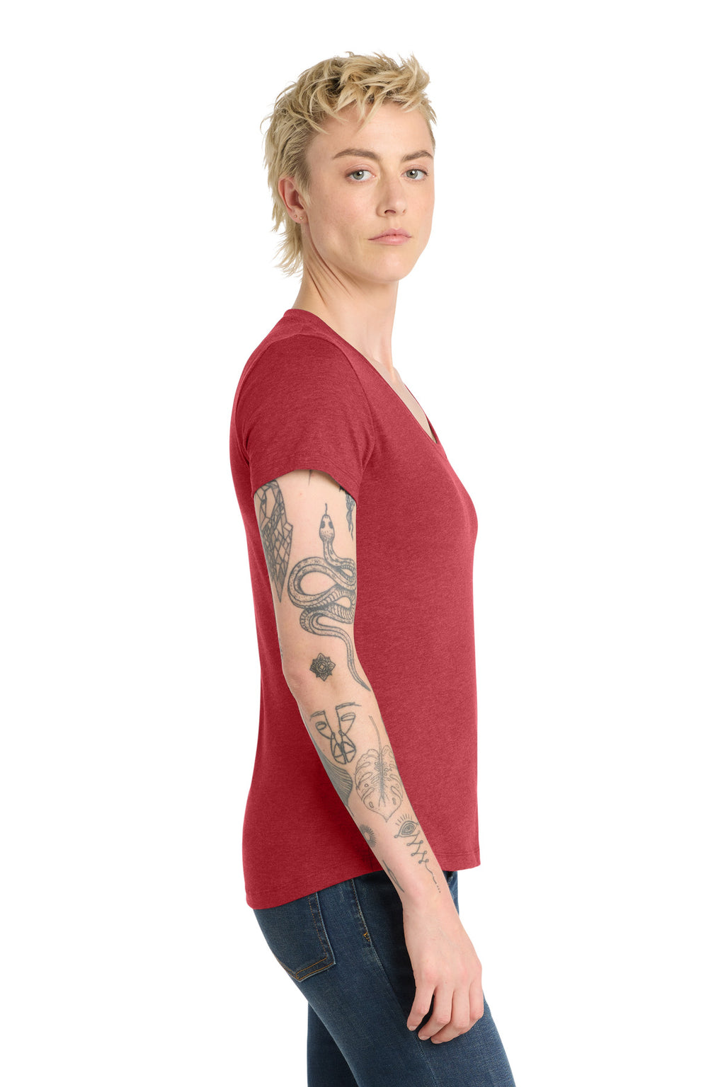 District Women's Flex Scoop Neck Tee DT7501 - Heathered Red - side