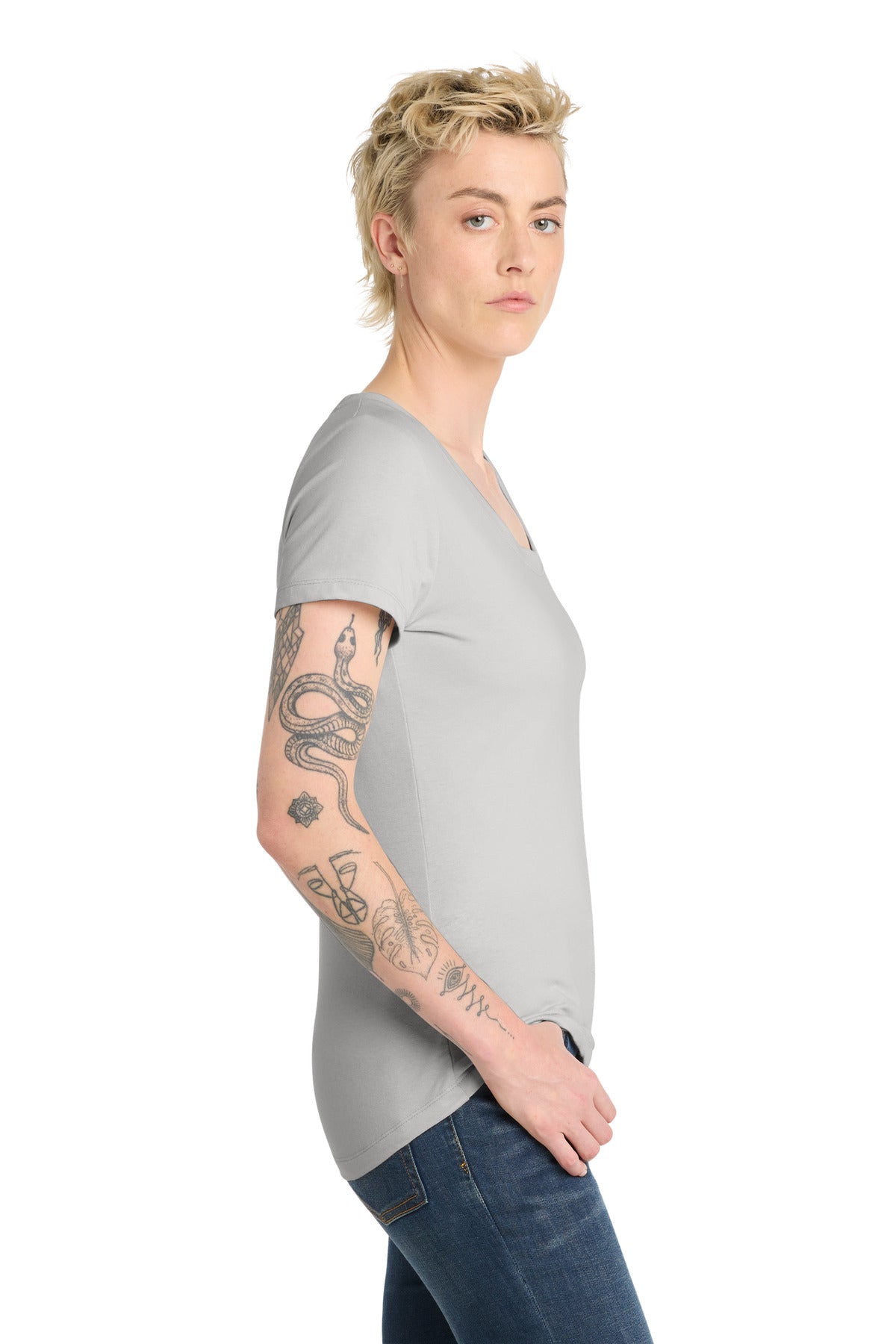 District Women's Flex Scoop Neck Tee DT7501 - Silver Mist - side