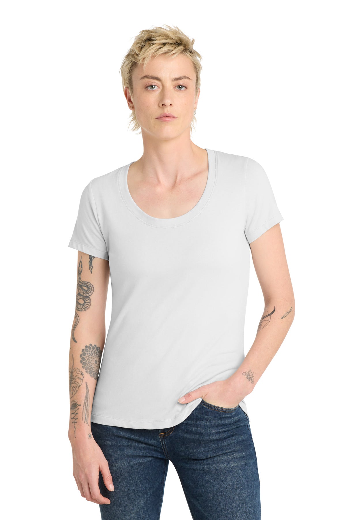 District Women's Flex Scoop Neck Tee DT7501 - White - front