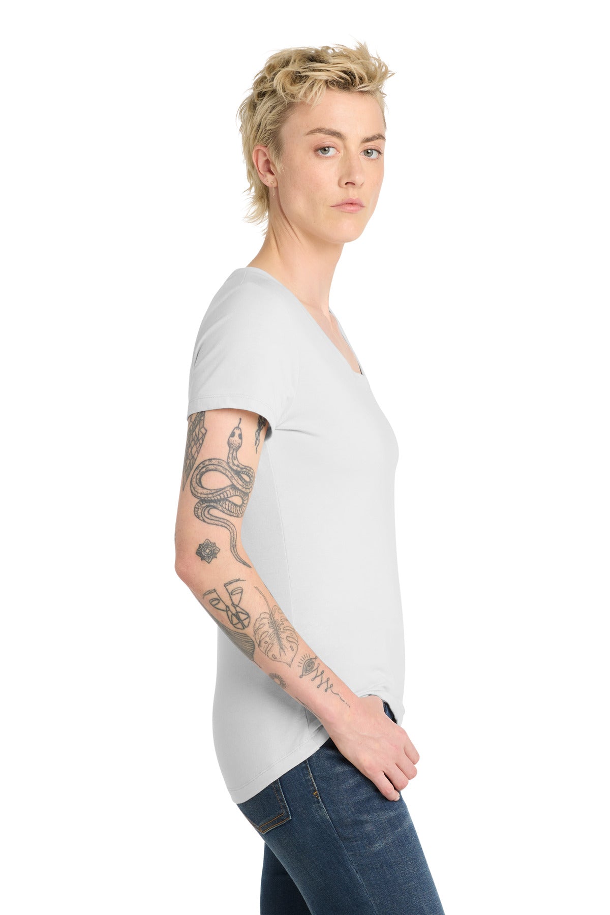 District Women's Flex Scoop Neck Tee DT7501 - White - side