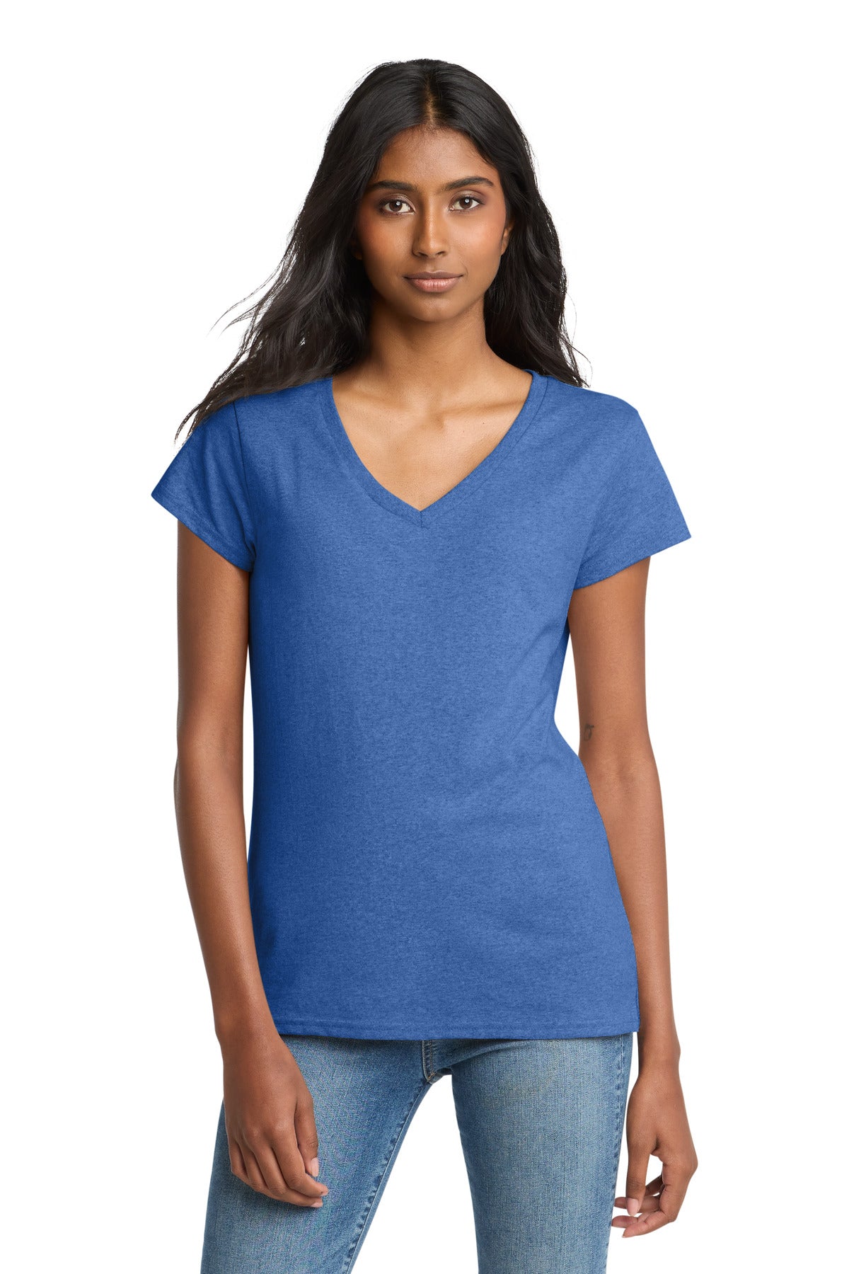 District Women's Re-Tee V-Neck DT8001 - Blue Heather - front