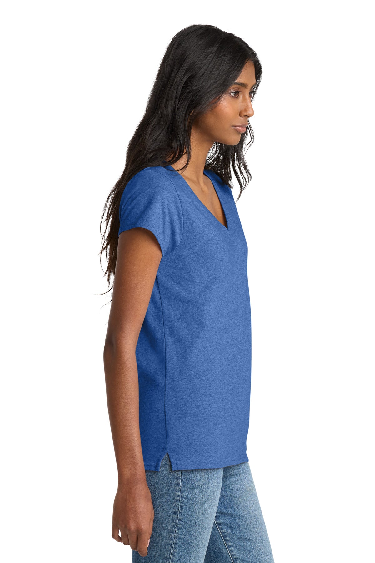 District Women's Re-Tee V-Neck DT8001 - Blue Heather - side