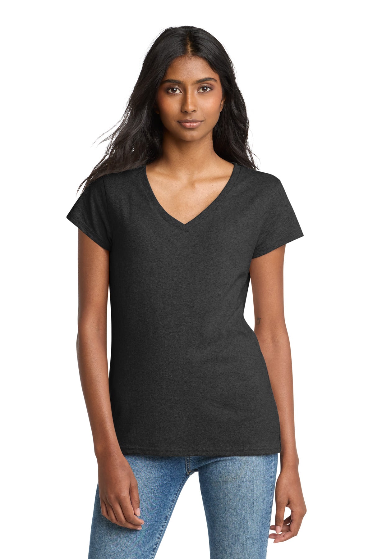 District Women's Re-Tee V-Neck DT8001 - Charcoal Heather - front
