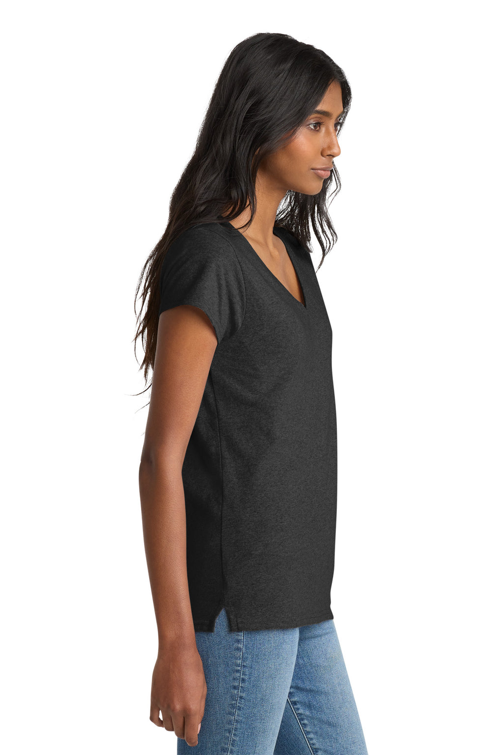 District Women's Re-Tee V-Neck DT8001 - Charcoal Heather - side