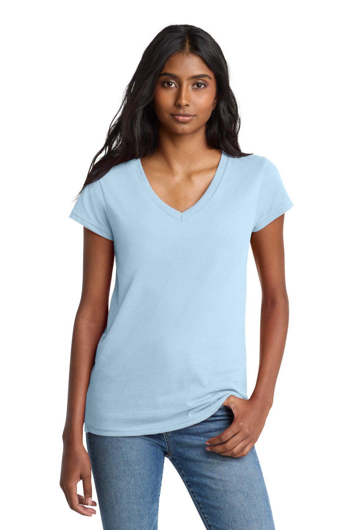 District Women's Re-Tee V-Neck DT8001 - Crystal Blue - front