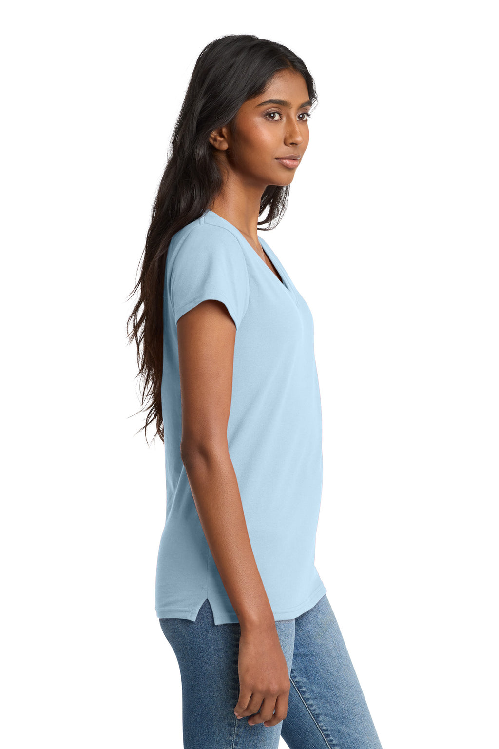 District Women's Re-Tee V-Neck DT8001 - Crystal Blue - side