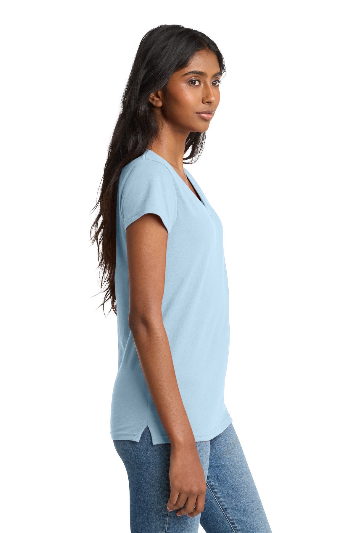 District Women's Re-Tee V-Neck DT8001 - Crystal Blue - side