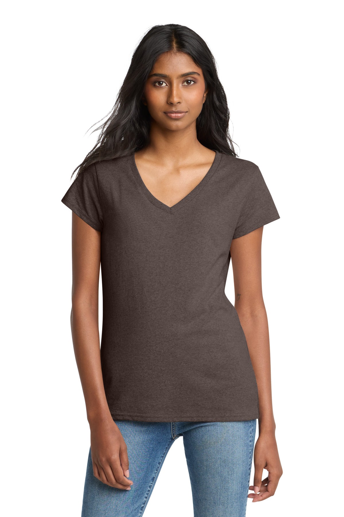 District Women's Re-Tee V-Neck DT8001 - Deep Brown Heather - front