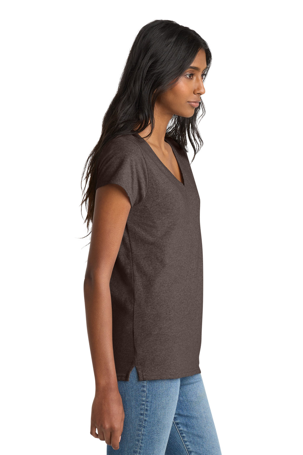 District Women's Re-Tee V-Neck DT8001 - Deep Brown Heather - side